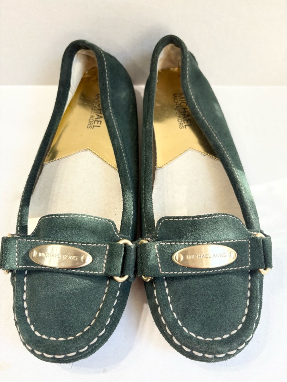 Earthy Michael Kors Leather Suede Moccasin Loafer Flats Sage Dark Green 7M